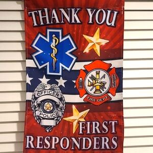US First Responders- Thank You Welcome 2 sided FLAG for yard, garden door  NWT